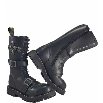 Steel Bakancs 15 Lyukú Fekete Koponyákkal Cipzárral (UTOLSÓ!) - 135/136/O/2P13/6SKCH