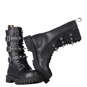 Steel Bakancs 15 Lyukú Fekete 4 Csat Cipzárral Pyramid - 135/OM/4P-SPI/B