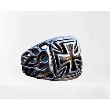 FLAMING IRON CROSS ACÉLGYŰRŰ - RING004