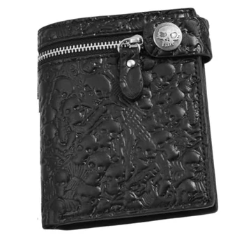 GOTHIC SKULLS EMBOSSED BIFOLD - BLACK  - bőr pénztárca - WA005