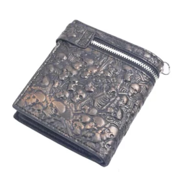 GOTHIC SKULLS EMBOSSED BIFOLD - BRONZE  - bőr pénztárca - WA006