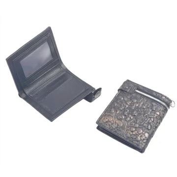 GOTHIC SKULLS EMBOSSED BIFOLD - BRONZE  - bőr pénztárca - WA006