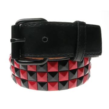3 soros piramis szegecselt öv fekete-piros kockás - egy méret - 3ROWBLRED