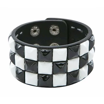 3 soros piramis szegecses patentos csuklószorító - FEKETE - FEHÉR -  3ROWWISBLWH