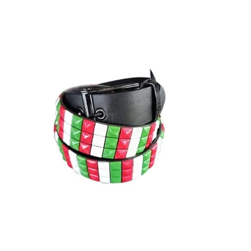 3 soros piramis szegecselt öv - red-white-rgeen - egy méret - 3ROWRWG