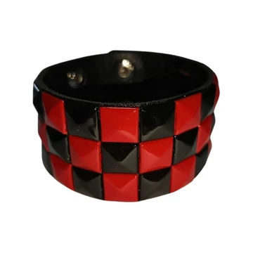 3 soros piramis szegecses patentos csuklószorító - PIROS -FEKETE - 3ROWWISBLRD