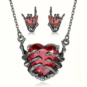 Gothic Bone Heart Set  - Nyaklánc -  Fülbevaló - GOBOHESE