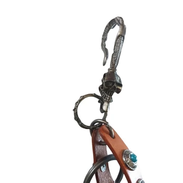 SKULL HOOK THREE IN A ROW WALLET CHAIN WITH TWO TURQUOISE STONES GUN METAL - SKHKTH8102