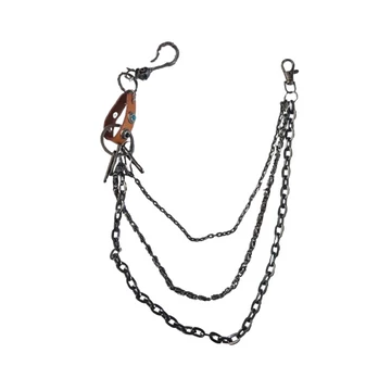 SKULL HOOK THREE IN A ROW WALLET CHAIN WITH TWO TURQUOISE STONES GUN METAL - SKHKTH8102
