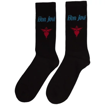 Bon Jovi - Dagger Heart Blue Logo - Unisex Frottír Zokni - BONJSCK04MB