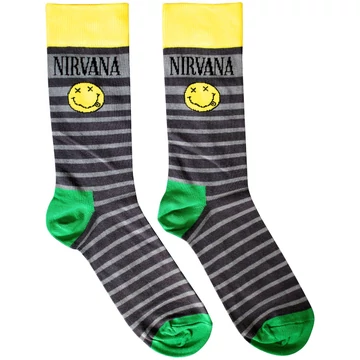 Nirvana - Happy Face &amp; Logo Stripes - Unisex Bokazokni - NIRVSCK13MG