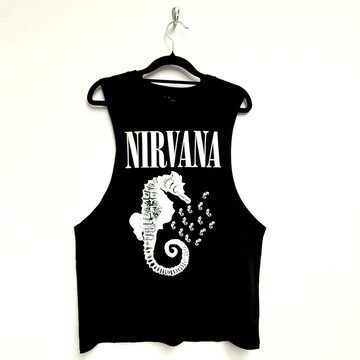 Nirvana - Seahorse &amp; Logo Mono - Unisex Ujjatlan Póló - NIRVVEST89MB