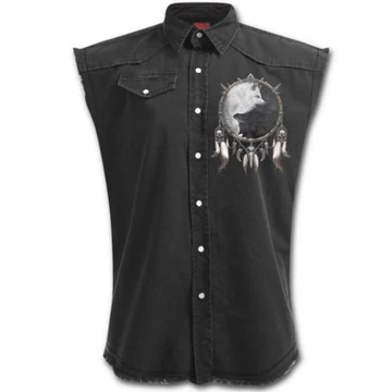 WOLF CHI - Sleeveless Stone Washed Worker Black (Plain) - T118M602