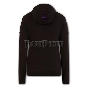 BRIGHT EYES - Large Hood Ripped Hoody Purple-Black (Plain) - F011F274