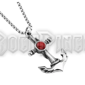 Blue &amp; Red Anchor - acél medál kék és piros kővel