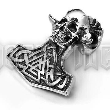 Horned Skull Thor Hammer - acél medál