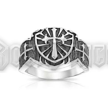 Fleur De Lys Cross - acél gyűrű