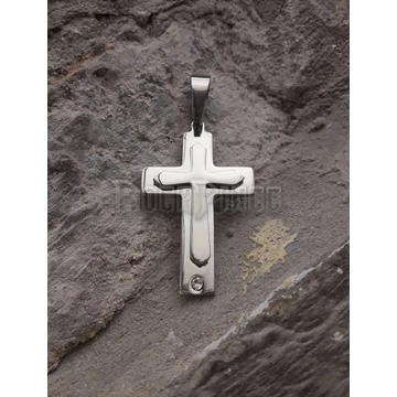 Cross with Crystal Stone - acél medál