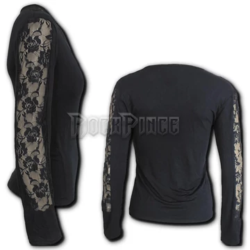 GOTHIC ELEGANCE - Rose Lace V Neck Top Black (Plain) - P001F442