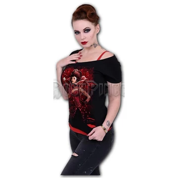 QUEEN OF HEARTS - 2in1 Red Ripped Top Black (Plain) - K091F711