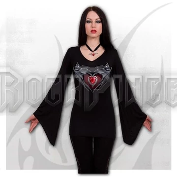 BAT&#039;S HEART - V Neck Goth Sleeve Top Black - D108F436