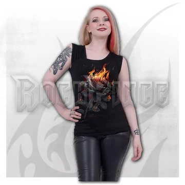 FLAMING ROSE - Gathered Shoulder Slant Vest Black - K096G072