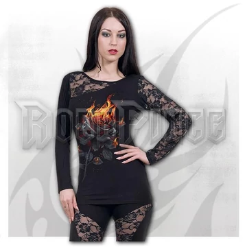 FLAMING ROSE - Lace One Shoulder Top Black - K096F439