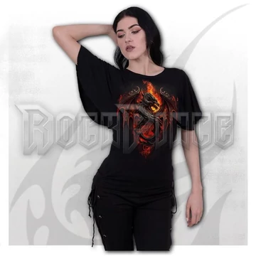 INFERNAL DUEL - Boat Neck Bat Sleeve Top Black - L060F719