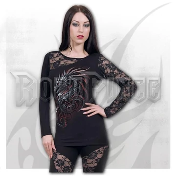 DRAGON SHARDS - Lace One Shoulder Top Black - L063F439