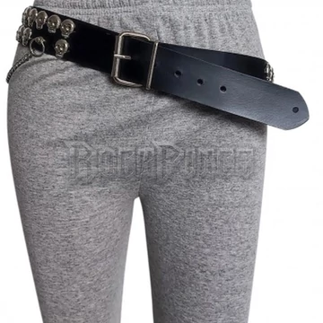 2 Row Skull Studded Leather Belt with Chains - KOPONYA SZEGECSES BŐR ÖV - LDG254