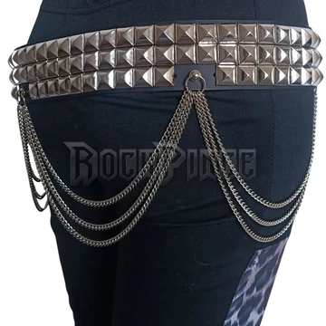 3 Row Pyramid Stud Leather Belt with Chainfringe - BŐR ÖV - LDG257