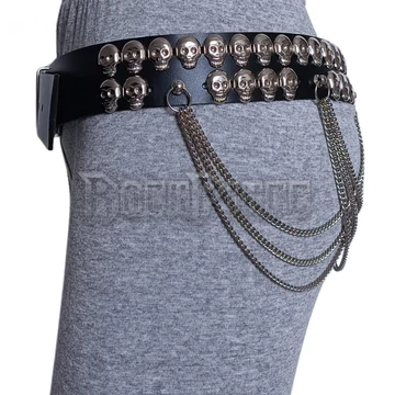 2 Row Skull Studded Leather Belt with Chainfringe - BŐR ÖV - LDG255