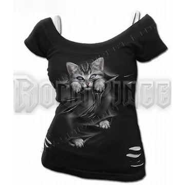BRIGHT EYES - 2in1 White Ripped Top Black (Plain) - F011F710