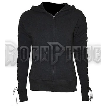 GOTHIC ROCK - Laceup Full Zip Glitter Hoody Black - P002F265