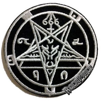 Baphomet pentagram 666 (white, circle) - HKF-0830 - kisfelvarró