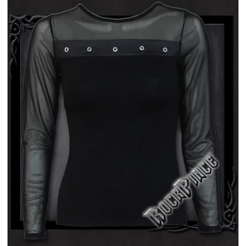 GOTHIC ROCK - Mesh Sleeve High Stud-Band Top Black (Plain) - P002F447