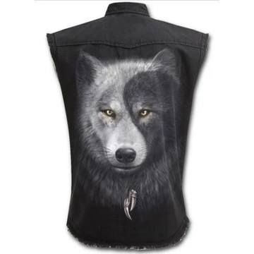 WOLF CHI - Sleeveless Stone Washed Worker Black (Plain) - T118M602