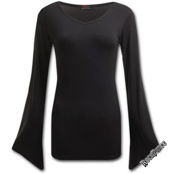 GOTHIC ELEGANCE - V Neck Goth Sleeve Top Black (Plain) - P001F436