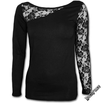 GOTHIC ELEGANCE - Lace One Shoulder Top Black (Plain) - P001F439