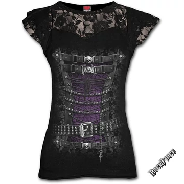 WAISTED CORSET - Lace Layered Cap Sleeve Top Black - T085F721