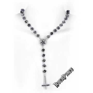 Fekete dobókockás nyaklánc fordított kereszt medállal - 10498