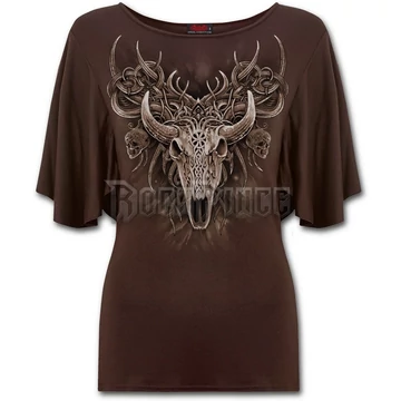 HORNED SPIRIT - Boat Neck Bat Sleeve Top Chocolate (Plain) - E027F738