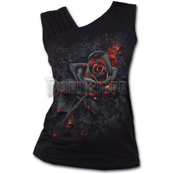 BURNT ROSE - Gathered Shoulder Slant Vest Black (Plain) - K048G072