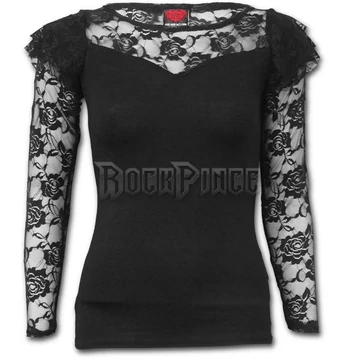 GOTHIC ELEGANCE - Lace Layered Long Sleeve Top Black (Plain) - P001F471