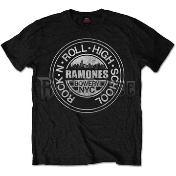 Ramones - Rock &#039;n Roll High School, Bowery, NYC - unisex póló - RATS13MB