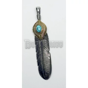 Turquoise Stone Eagle Eye Feathers - GOLD - acél medál