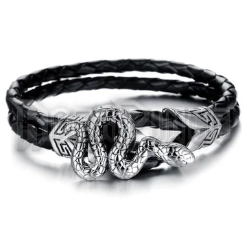Kétszálú fonott bőrkarkötő - Snake