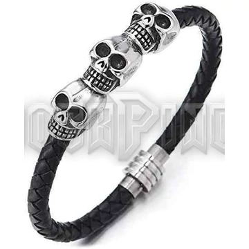 Fonott bőrkarkötő - Three Skulls Column