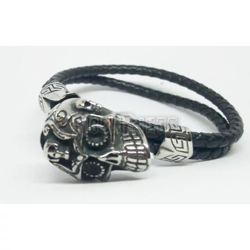 Kétszálú fonott bőrkarkötő - Grinning Skull
