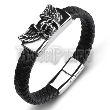 Fonott bőrkarkötő - Winged Skull
